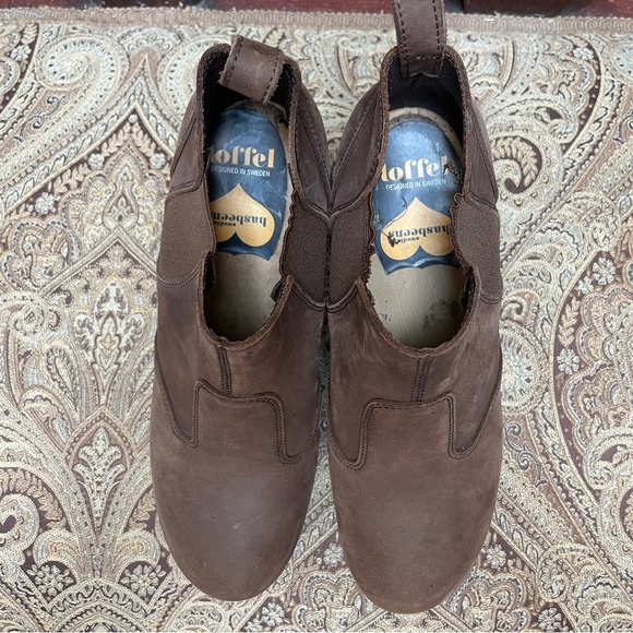 Toffel Swedish Hasbeens Chelsea Low Ankle Boots Clogs Heels Brown Nubuck Size 11 - Picture 5 of 7